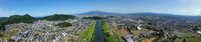 狩野川ふれあい広場上空から撮影したパノラマ写真