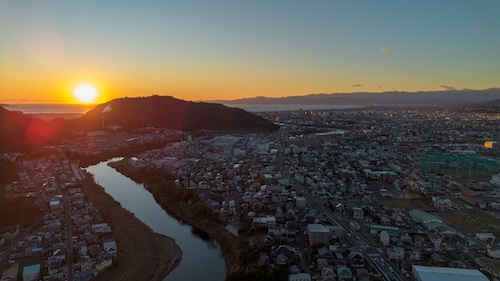 冬の夕景の空撮画像1