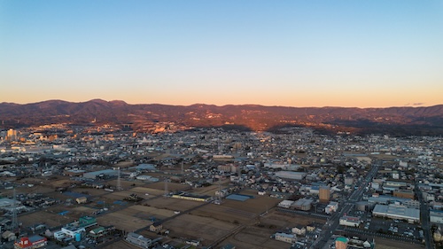 冬の夕景の空撮画像3