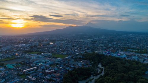 柿田川（夕景）の空撮画像２