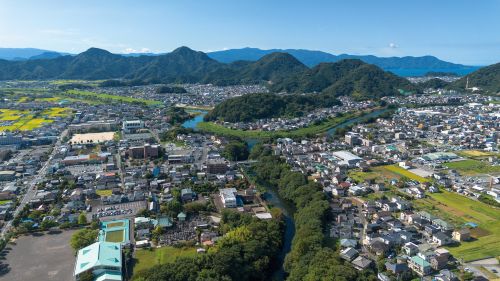 柿田川と狩野川の空撮画像