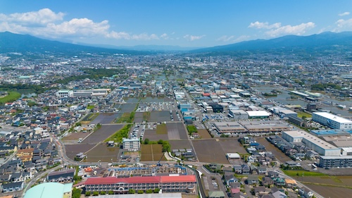 湯川・的場・卸団地の空撮画像