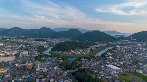 夏の夕景の空撮画像2